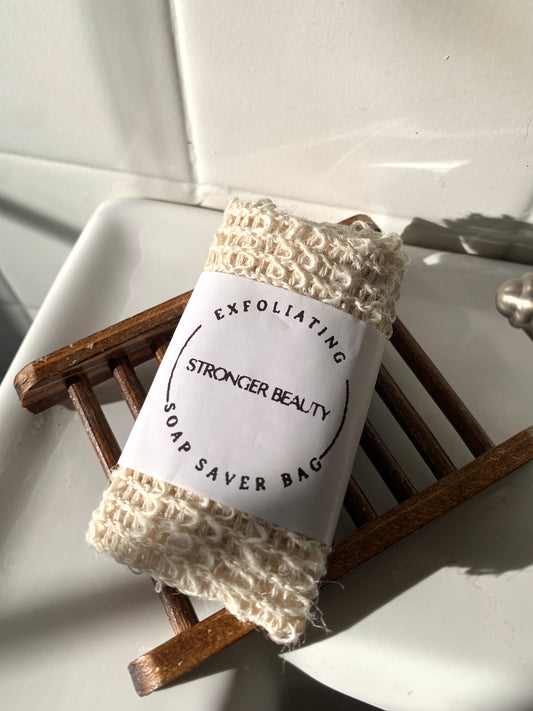 Exfoliating Natural Fiber soap saver bag.